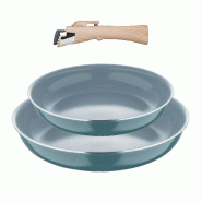 BERGNER Click&Cook - Ensemble de 2 poêles Ø22 cm et Ø26 cm avec poignée amovible effet bois en aluminium embouti - Q4950