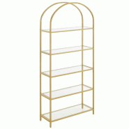 Helloshop26 - Bibliothèque 5 niveaux étagère de rangement en verre trempé dessus arqué structure en métal pour salon chambre bureau 12_0004182 -
