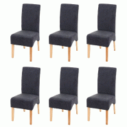 Mendler Lot de 6 chaises de salle à manger Latina, chaise de cuisine, tissu/textile certifié MVG ~ gris foncé, pieds clairs - gris textile 3x74640