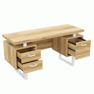 Merax Bureau 135 x 54 x 76 cm avec 2 tiroirs, compartiment pour dossiers suspendus et structure en acier robuste, coloris bois naturel - multi-matéri Merax Bureau 135 x 54 x 76 cm avec 2 tiroirs, compartiment pour dossiers suspendus et structure en acier robuste, coloris bois naturel - multi-matéri