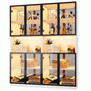 Merax Lot de 2 vitrines LED 70 x 30 x 170 cm, vitrine en verre avec paroi arrière miroir, portes en verre ESG gris et éclairage LED, blanc - blanc m_0