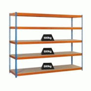 PROREGAL Étagère pour charges lourdes WOOD BEAST FIVE | HxLxP 200x210x60cm | 5 niveaux | Charge du compartiment 500kg | Bleu-Orange - bleu métal PR PROREGAL Étagère pour charges lourdes WOOD BEAST FIVE | HxLxP 200x210x60cm | 5 niveaux | Charge du compartiment 500kg | Bleu-Orange - bleu métal PR