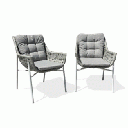REMARQUABLE Lot de 2 fauteuils de jardin en aluminium blanc  - ELBA - 3700917637104
