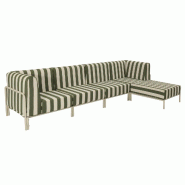 Salon de jardin bas modulable rayé 5 places vert kaki - vert aluminium 115909