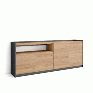 SKRAUT HOME Buffet salon et cuisine, 207x80x37 cm, 4 Portes, Meuble chaussure, Chêne et noir - beige Bois manufacturé 703_1