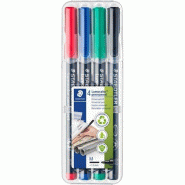 Staedtler Lumocolor 317, Feutres permanents à pointe moyenne pour toutes les surfaces, Sans xylène ni toluène, Set de 4 couleurs lumineuses, Pointe