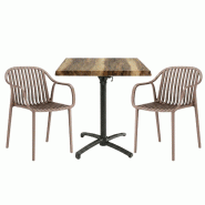 Table extérieure indiana 60x60 cm pied t-one pliable avec 2 fauteuils salou - tigaone - 3701680324956