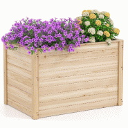 COSTWAY Bac surélevé en bois, profond, à fond ouvert, pour herbes, rectangulaire 120x120x63 cm. - marron Bois massif SF6641