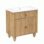 Merax Vasque  81 x 47 x 86 cm avec vasque en céramique, compartiment basculant, étagères de porte et pieds en bois massif, aspect bois naturel - mu