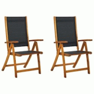 VidaXL Chaises Pliables De Jardin Lot De 2 Bois D Acacia Et Textilène - noir 41747 VidaXL Chaises Pliables De Jardin Lot De 2 Bois D Acacia Et Textilène - noir 41747