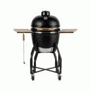 Barbecue à charbon de bois Céramique Kamado Noir 2 zones de cuisson Grill & Fumoir Ø56cm - Barbecue mobile + 2 tablettes INTEC - noir céramique 37