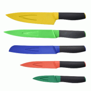 Benetton - Set de 5 Couteaux de Cuisine avec Étui/Protecteur - rouge inox BE079