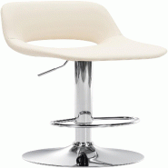 Décoshop26 - Tabouret de bar chaise haute x1 avec repose-pieds en PVC crème piètement métallique chromé 10_0004581 - beige métal 3000252185903
