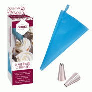 GOBEL - Kit 1 poche  pâtissière réutilisable 35cm + 2 douilles inox - GL363