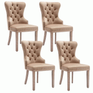 Merax Chaise de salle à manger (chaise de cuisine, chaise de salon, 4 pièces), bois massif, velours, gris-marron - marron multi-matériau PP305054AAB-4