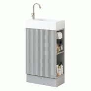 Merax Meuble sous-vasque 46 x 26 x 87 cm avec lavabo en céramique, porte-papier toilette, étagère ouverte et porte à fermeture amortie, gris - gri