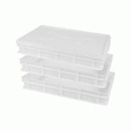 MOLDICA 3 boîtes empilables pour la levée du pain et des pizzas + 1 couvercle, polyéthylène, 60 x 40 x 10, blanc - plastique polypropylène PCOOK3