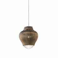 Zafferano Clyde Lampe à suspension en verre soufflé bronze avec traitement rigadin, structure en métal gris et câbles en tissu, hauteur 315 cm, E2