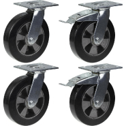 Roulette 200mm 8" en caoutchouc noir, pivotante et avec frein, forte capacité de 1800kg, jeu de 4 Roulette 200mm 8" en caoutchouc noir, pivotante et avec frein, forte capacité de 1800kg, jeu de 4
