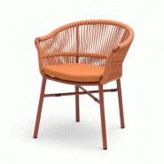 Bistromania Fauteuil de terrasse CASSIS - Terracotta - Cordage et coussin oléfine - L 61 x P 58 x H 76 cm - marron aluminium EA200