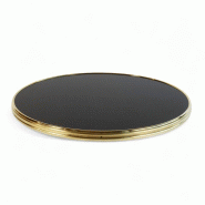 Bistromania Plateau de table VENDÔME Rond - Noir Brillant  - Cerclage laiton mouluré D60 cm - N005-CERLAITONCER-BRI-MOUL