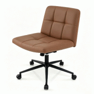 COSTWAY Chaise Bureau Sans Accoudoirs, Large Assise, Pivotante 360°, Similicuir, pour Home Office, Marron - marron métal ON32897OR