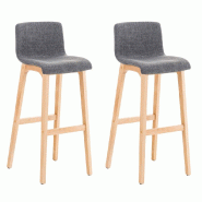 Décoshop26 - Lot de 2 tabourets de bar design avec structure de 4 pieds en bois et assise en tissu gris clair 10_0004213 - gris Bois massif 300025198