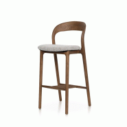 Kosmi Tabouret de Bar Julia en Bois de Frêne effet noyer, Assise 68 cm Rembourrée en Tissu Chiné - marron Bois massif 3760301699545_0