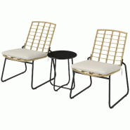 Merax salon de jardin 3 pièces avec 2 chaises empilables, Table d'appoint et Coussins, Ensemble de Meubles de Balcon pour 2 Personnes, Marron - marro