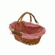 Panier ovale "Caro" fibre vegetale tissu vichy rouge 28x20x10cm -par 30