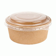 Saladier en carton kraft + couvercle PET 750ml Ø15/12,8x5cm par 200