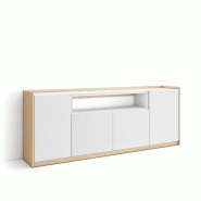 SKRAUT HOME Buffet salon et cuisine, 207x80x37 cm, 4 Portes, Meuble chaussure, Blanc et Chêne Soft - blanc Bois manufacturé 705_9
