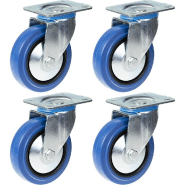Roulette de 125mm 5" en caoutchouc bleu pivotante, capacité de 800kg, jeu de 4 Roulette de 125mm 5" en caoutchouc bleu pivotante, capacité de 800kg, jeu de 4