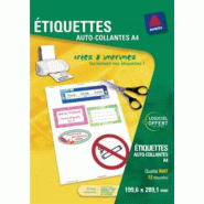 AVERY 12 étiquettes Jet d'encre blanches, format 199,6 x 289,1 mm (12 feuilles A4 / cdt) - 3266550055755