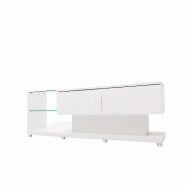 Buffet bas Merax avec étagères et tiroirs en verre, meuble TV brillant avec LED, meuble TV, meuble TV, largeur : 170 cm, blanc - blanc multi-matéri