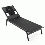 Helloshop26 - Chaise longue de jardin réglable 163-207 x 63 x 98-31 cm 5 positions confort optimal style moderne en métal noir 20_0019460 - 30002329