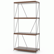 Helloshop26 - Étagère à 4 niveaux autoportante 61 x 29,5 x 105 cm stabilité renforcée style industriel finition grain de bois noyer 20_0019981 -
