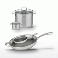 Lot de 2 Poêles 24/32cm et 2 Faitouts 14/26cm Elo Relief Evolution - gris inox 3176239954999