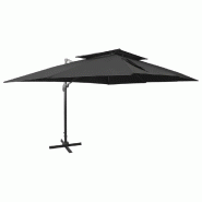 Parasol de jardin déporté avec double dessus noir 400 x 300 cm Modèle Titan Confort Plus - 312377