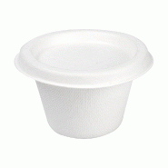 Pot à sauce bagasse blanche avec couvercle 120cc D7,4x4,8+0,7cm - par 800