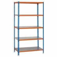 PROREGAL Étagère pour charges lourdes METAL SHARK | HxLxP 180x80x40cm | Charge du compartiment 180kg | Bleu-orange - bleu métal PR_RS3-09 PROREGAL Étagère pour charges lourdes METAL SHARK | HxLxP 180x80x40cm | Charge du compartiment 180kg | Bleu-orange - bleu métal PR_RS3-09