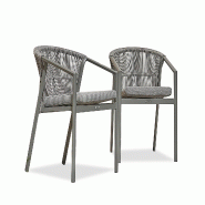 REMARQUABLE Lot composé de 2 fauteuils en aluminium et corde tissée gris anthracite - GAMBI - 3700917637135_0