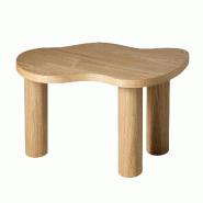 SalesFever Table basse 90 x 51 cm frêne naturel, forme ondulée organique, placage bois véritable, 3 pieds colonnes, MDF laqué - marron Bois manufa
