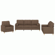 VidaXL Ensemble de canapés 3 pcs avec coussins marron tissu Modèle Atlas Frame Pro - 3201261