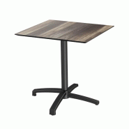 X Cross table de bistrot avec piètement noir + plateau HPL Tropical Wood 70x70 cm