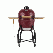 Barbecue à charbon de bois Céramique Kamado Rouge 2 zones de cuisson Grill & Fumoir Ø56cm - Barbecue mobile + 2 tablettes INTEC - rouge céramique
