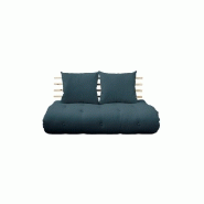 CANAPÉ LIT FUTON SHIN SANO BLEU PÉTROLE ET PIN MASSIF COUCHAGE 140*200 CM.