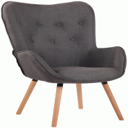 Décoshop26 - Fauteuil en tissu gris foncé capitonné avec accoudoirs et pieds en bois naturel 10_0008224 - gris Bois massif 3000266534483
