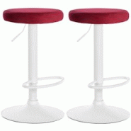 Décoshop26 - Lot de 2 tabourets de bar avec assise en tissu velours rouge et cadre métal blanc TDB10702 - blanc 3002476632690