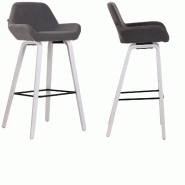 Décoshop26 - Lot de 2 tabourets de bar en tissu gris foncé pieds en bois de chêne blanc design original robuste et confortable 10_0000411 - blanc 3